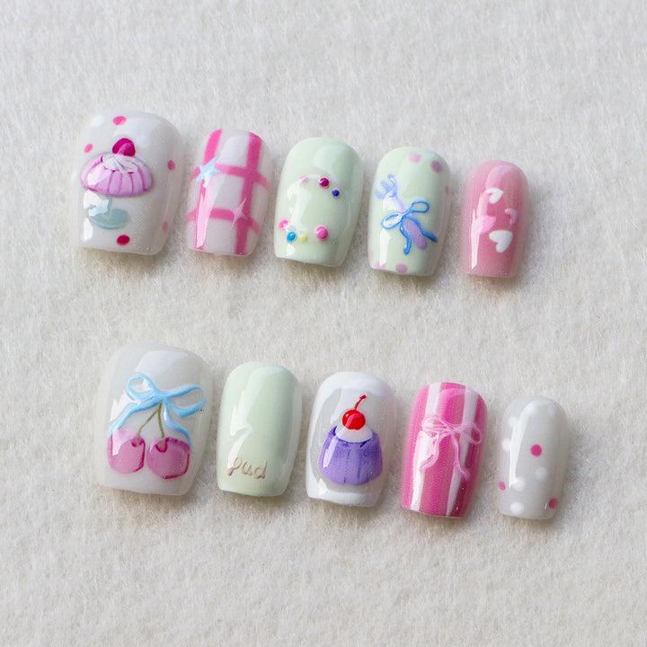 Whimsical Dessert-Inspired Press-On Nail Art