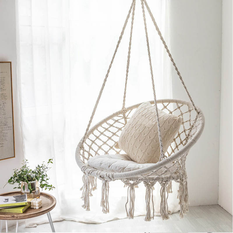 Macrame hanging swing chair boho woven fringe indoor outdoor hammock seat Kalsten