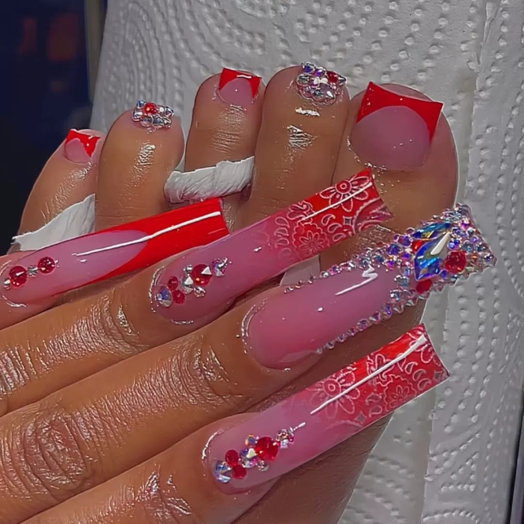 Decorative 3D Press-On Nail Art with Gemstone Accents Kalsten 1788434622