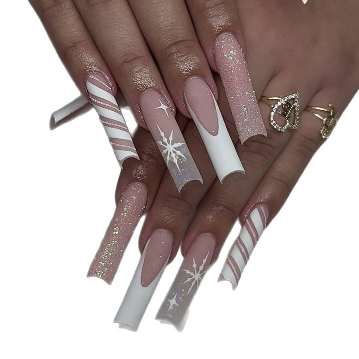 Creative Nail Art Set with Festive Candy Cane Design and Glittering Accents Kalsten