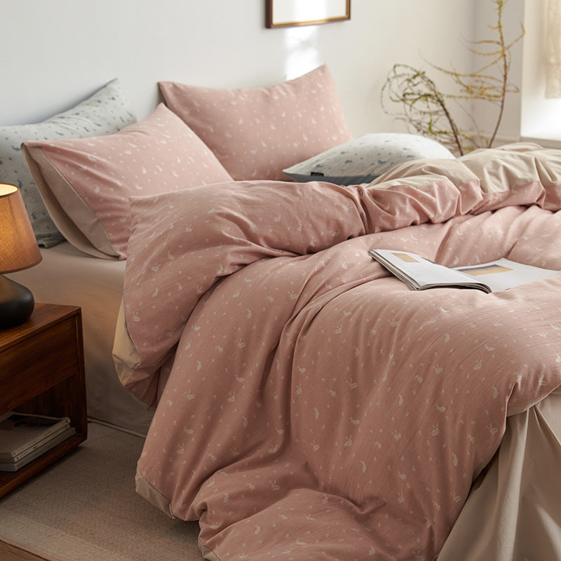 Cotton Percale Duvet Cover Set with fine minimal print and reversible side