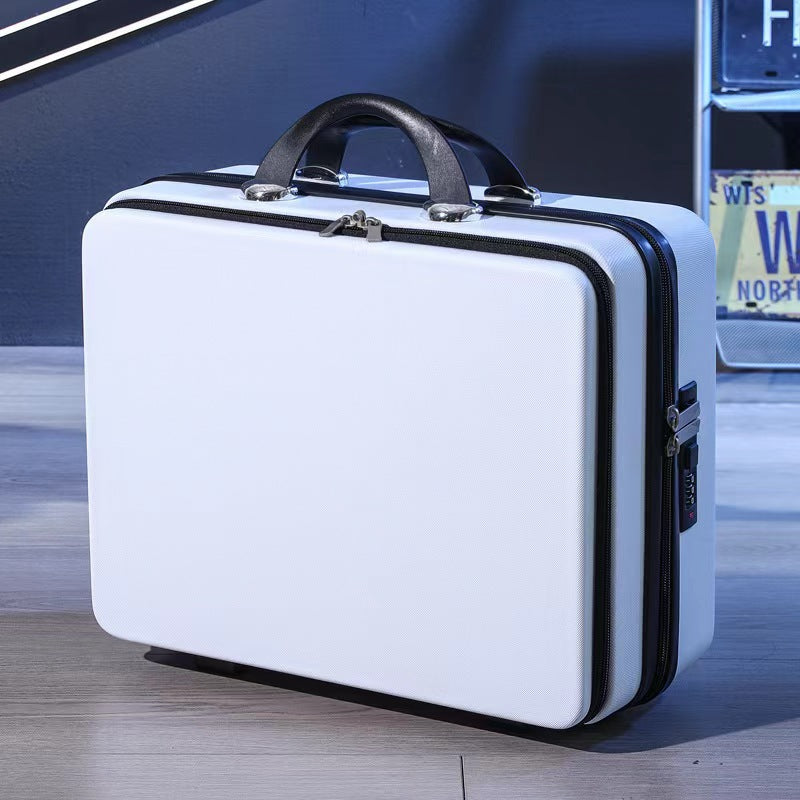 compact hard-shell travel vanity makeup case with TSA combination lock and dual-zip compartments Kalsten