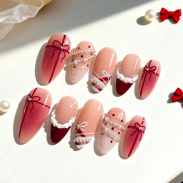 Elegant Gift-Themed Press-On Nail Art Kalsten