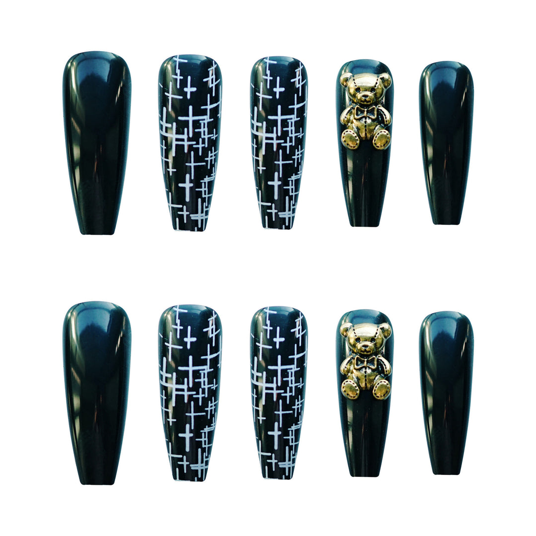 Artistic Stiletto Press-On Nail Set With Gold Accents