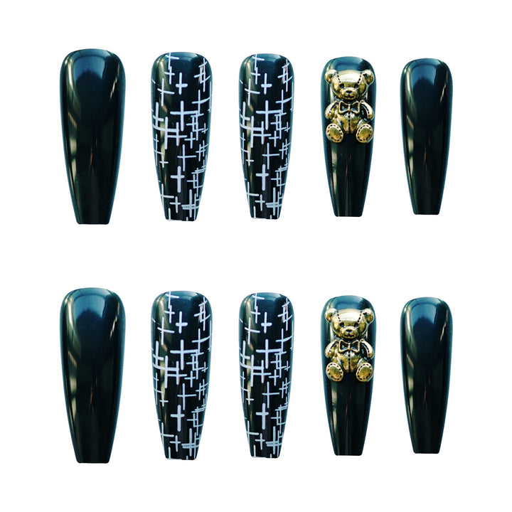 Artistic Stiletto Press-On Nail Set With Gold Accents