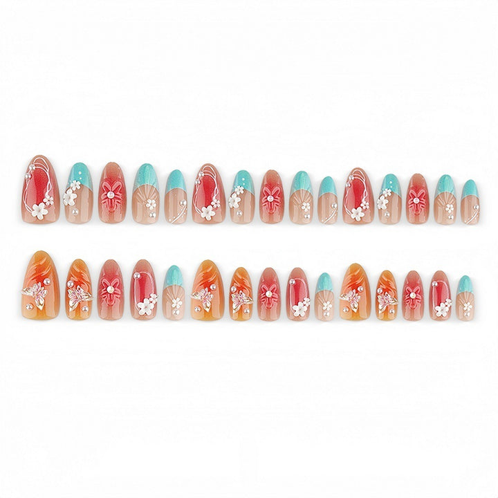 Artificial nail set with floral accents and glittering 3D applications Kalsten