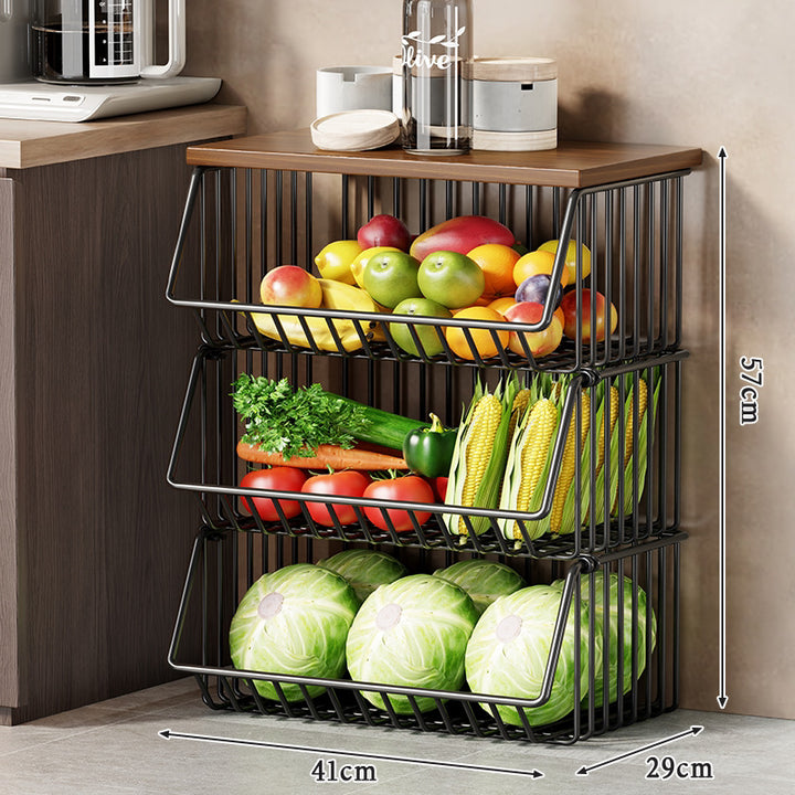 Slim Vertical Rolling Wire Produce and Pantry Organizer Cart with Wood Top