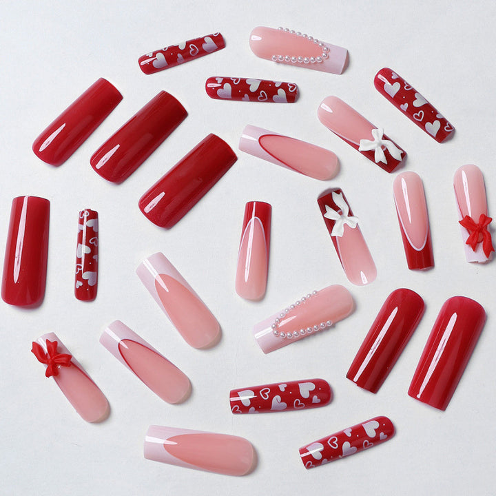 Elegant Heart-Embellished Press-On Nail Set