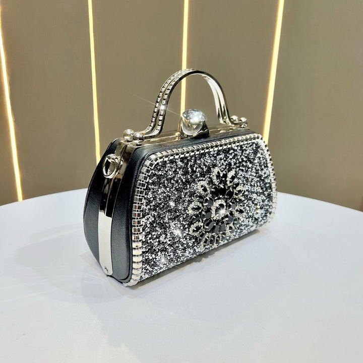 Vintage-Inspired Crystal-Embellished Handheld Clutch