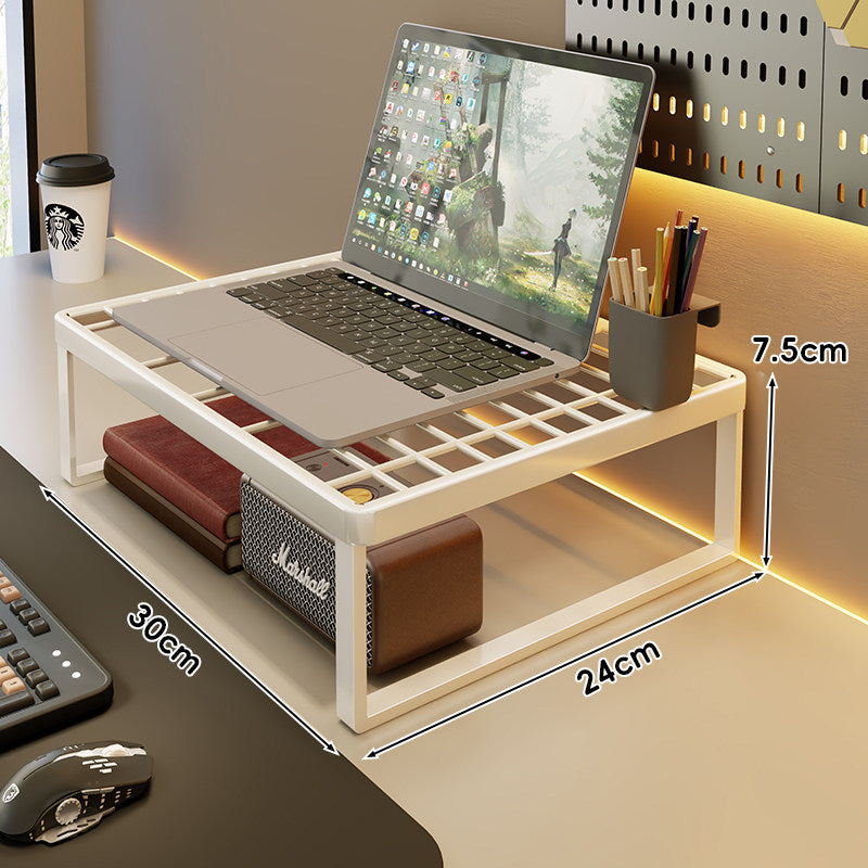 Ventilated Metal Grid Laptop & Monitor Riser with Under-Storage Shelf