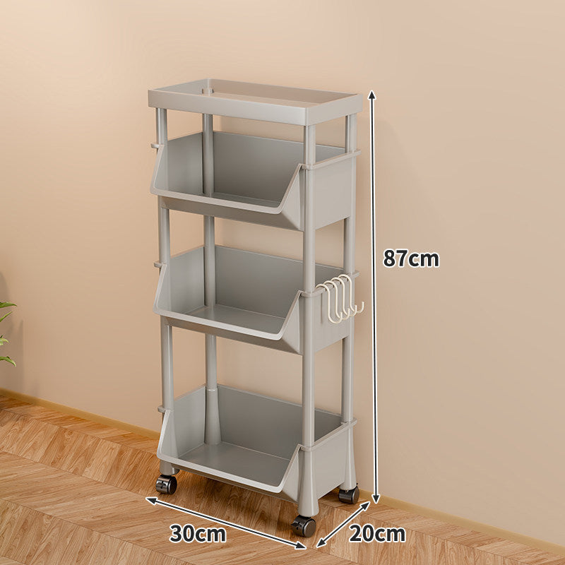 Slim Four-Tier Rolling Storage Cart with Stacking Open Bins