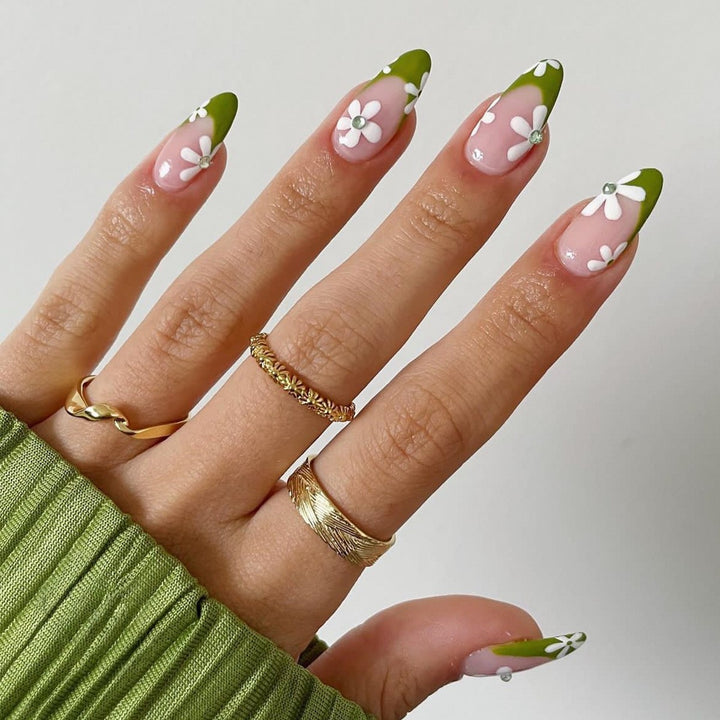 Artificial nail set with colorful flowers and creative French design Kalsten