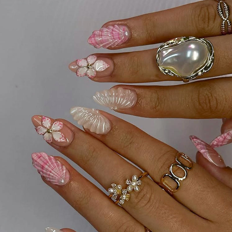 Shell-Inspired Decorative Nail Art