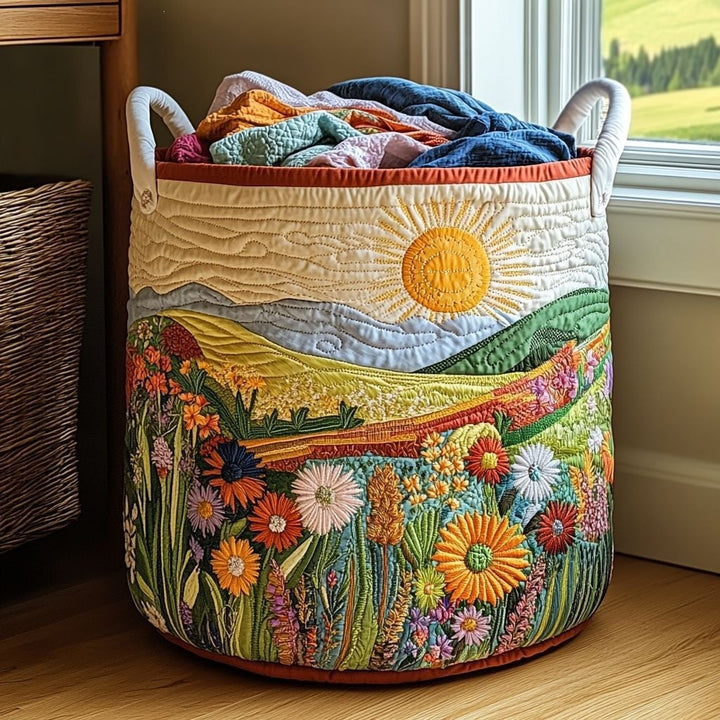 Quilted Decorative Laundry Storage Basket With Rope Handles Collapsible Fabric Organizer