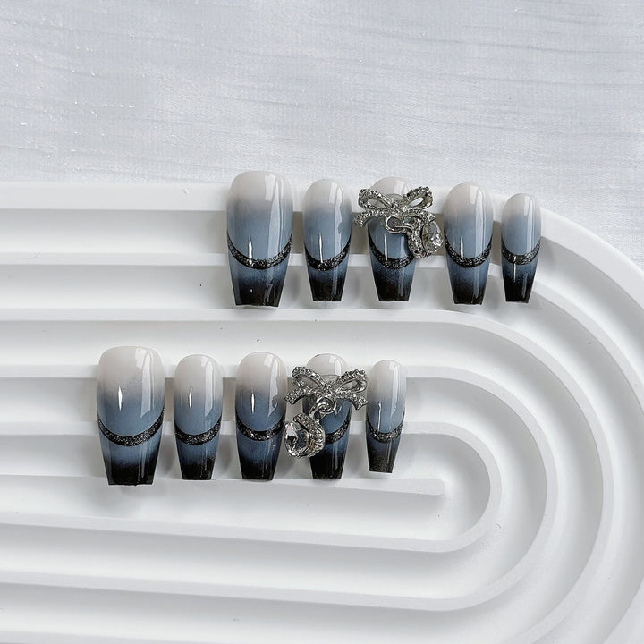 Artistic Press-On Nail Art Set with Heart and Celestial Designs