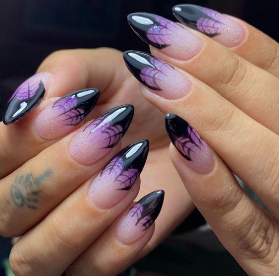 Artistic Stiletto Press-On Nails with Spider Web Design Kalsten