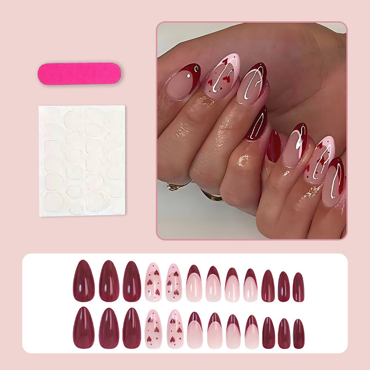 Acrylic nail set with romantic heart designs and elegant shine Kalsten