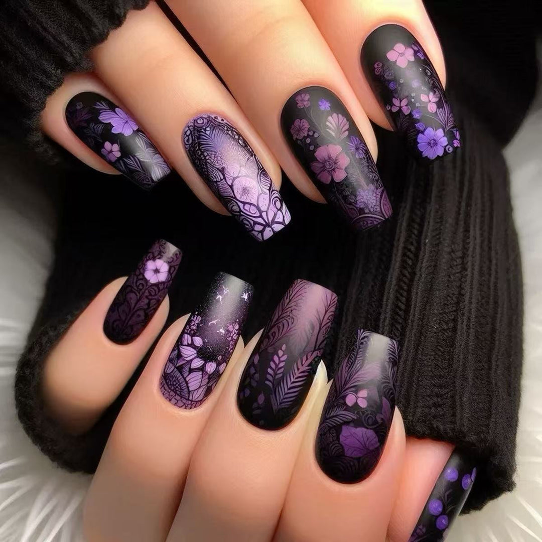 Artificial nails with floral and matte patterns Kalsten