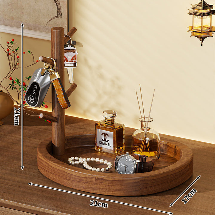 Wooden Entryway Valet Tray with Multi-Arm Key Stand