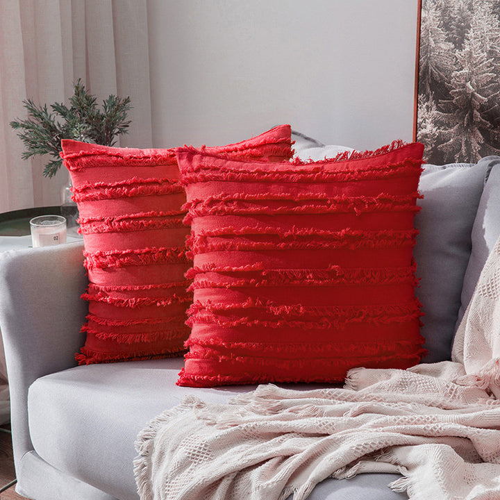 Decorative Fringed Textured Throw Pillow Cover Pair