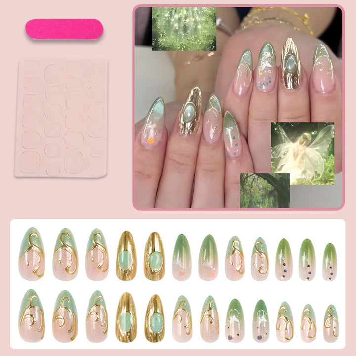 Nail art set with elegant gold accents and floral designs Kalsten
