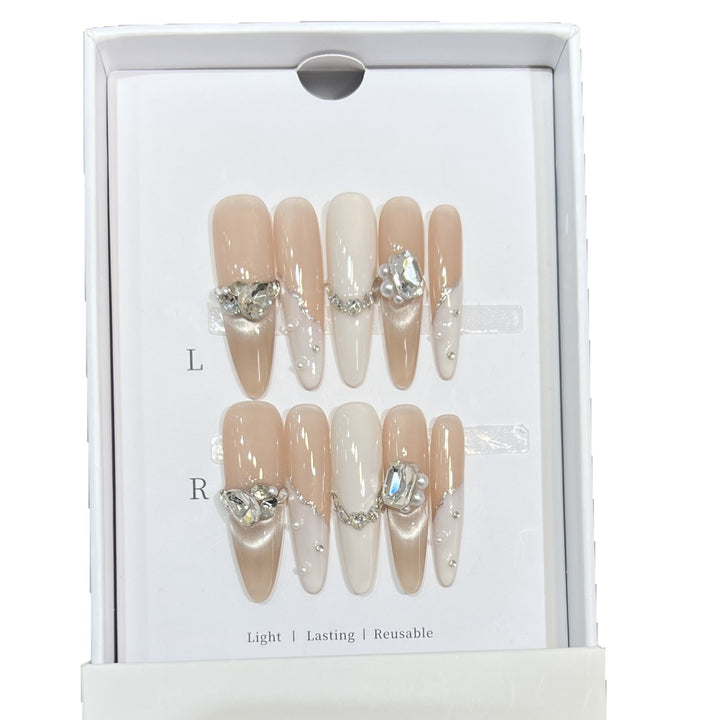 Decorative Press-On Nail Art Set with Luxe Gemstone Accents Kalsten