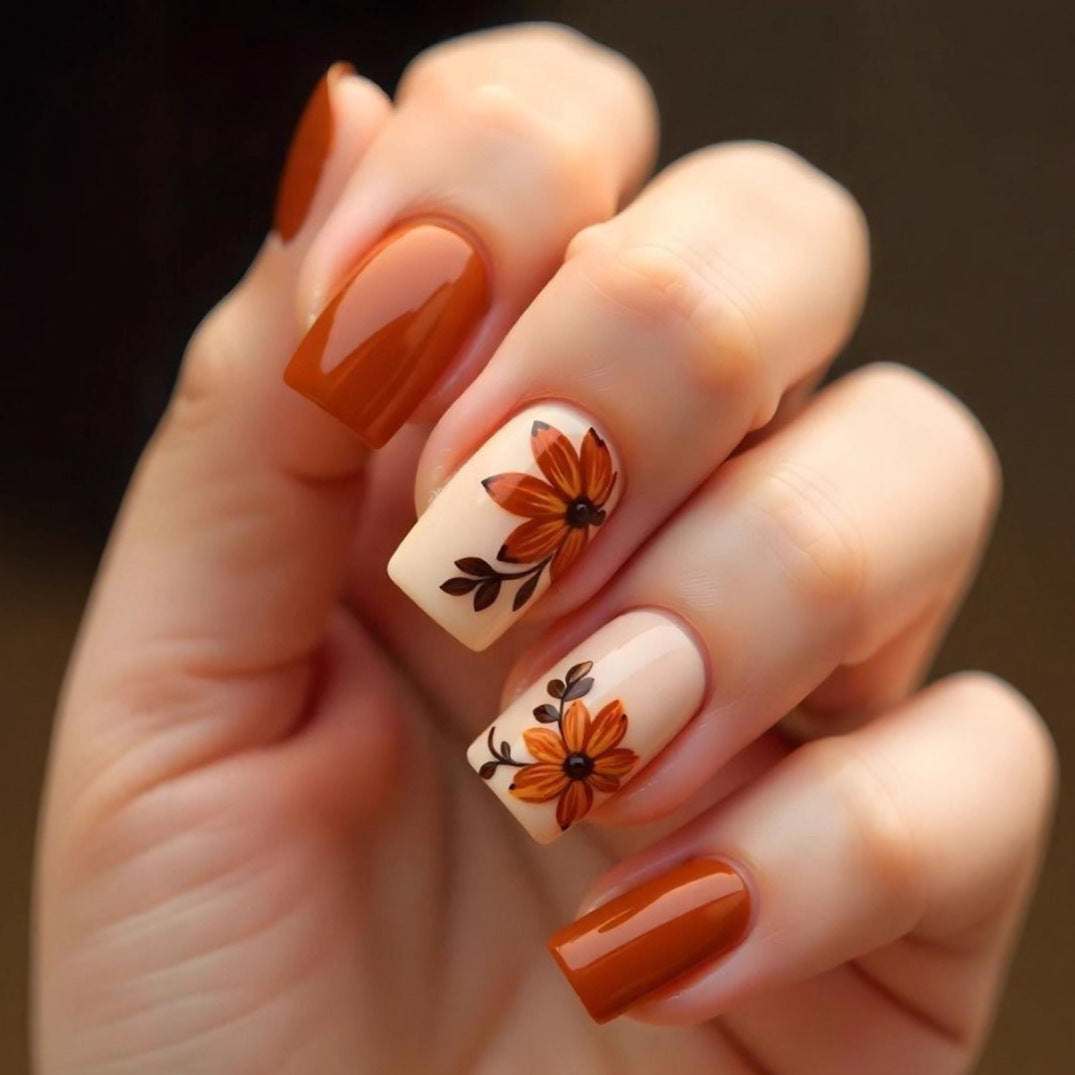 Artificial nails with floral autumn motifs Kalsten