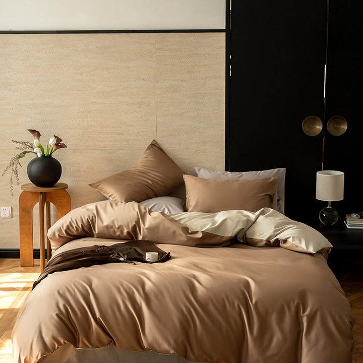 Reversible satin bedding set with silky touch and extra soft finish