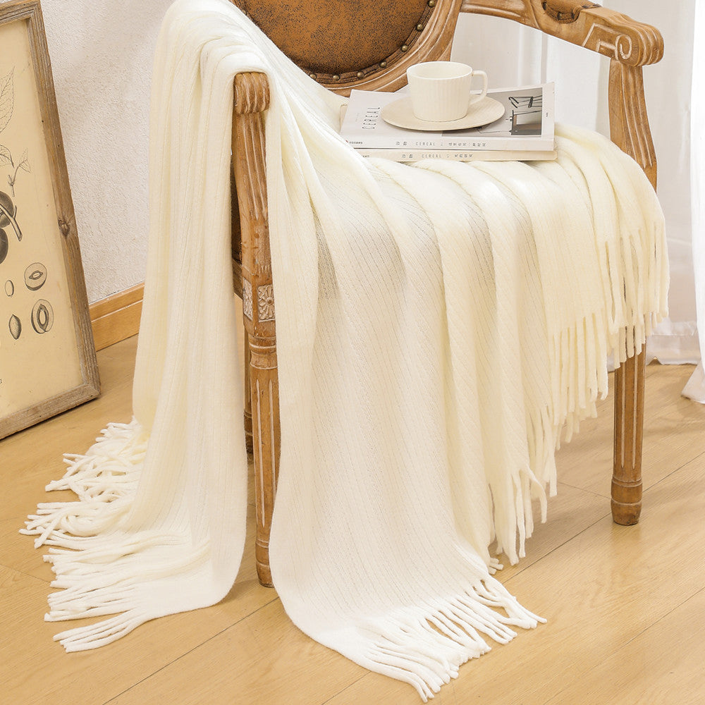 Luxurious Textured Knit Fringe Throw Blanket Kalsten