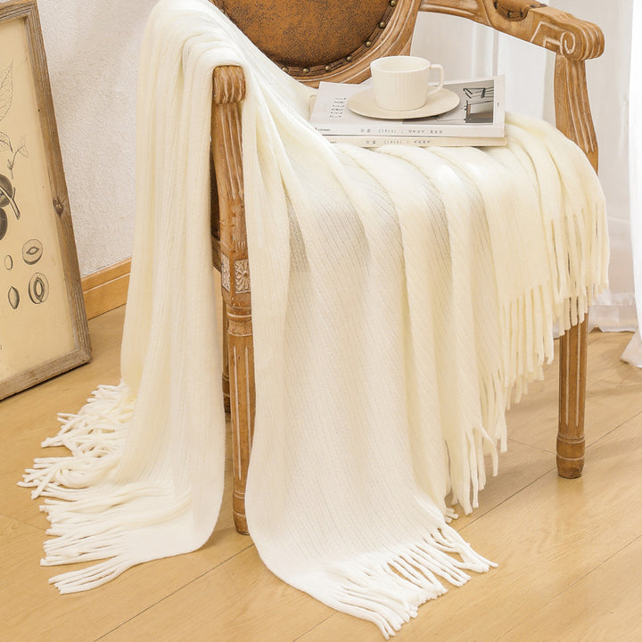 Luxurious Textured Knit Fringe Throw Blanket Kalsten