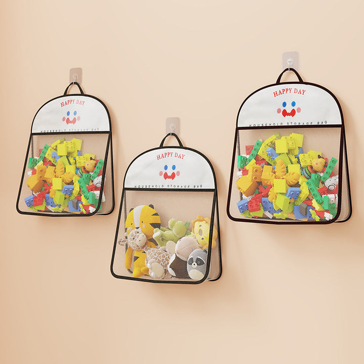 Wall-Mounted Breathable Mesh Toy Organizer with Hook