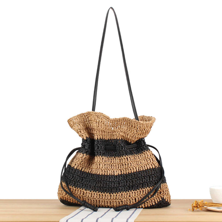 Handbag Made of Handcrafted Natural Fiber Mix with Modern Drawstring Closure Kalsten