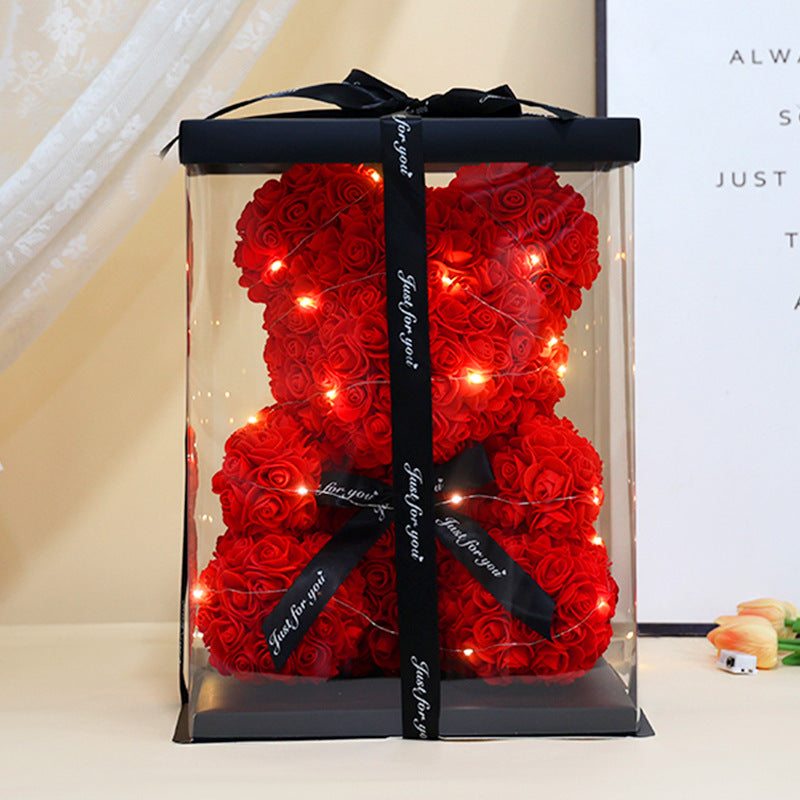 Foam Rose Teddy Bear Gift Sculpture With Satin Ribbon Bow