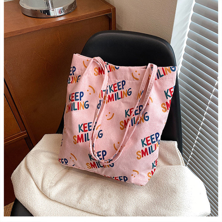Smiley Face Patterned Canvas Tote Bag