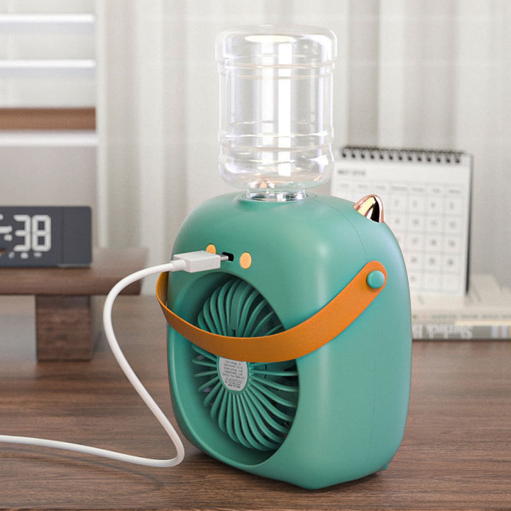 Cooling compact tabletop evaporative misting fan humidifier with refillable top-fill reservoir and adjustable airflow Kalsten