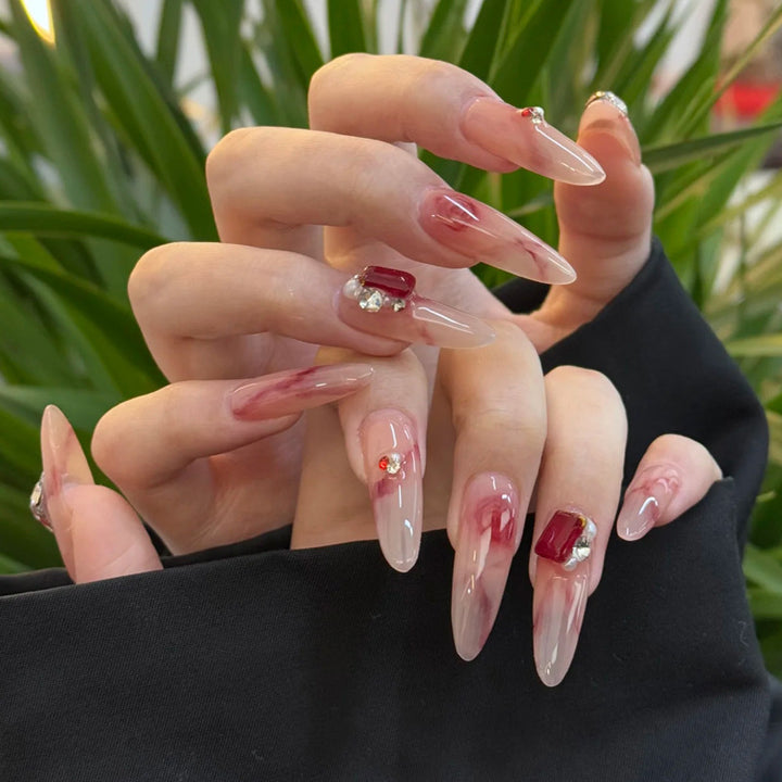 Stylish Press-On Nail Set with Elegant Glitter Accents Kalsten