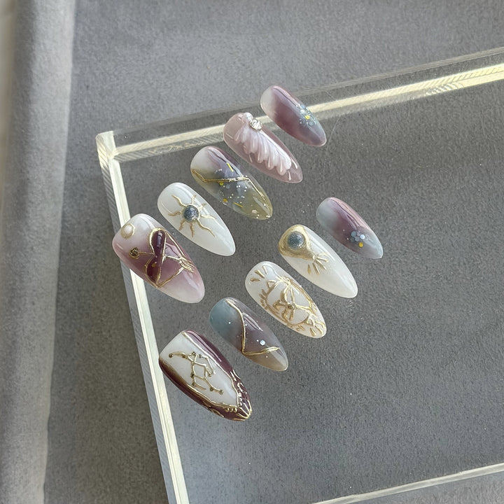 Celestial-Inspired Artful Press-On Nails