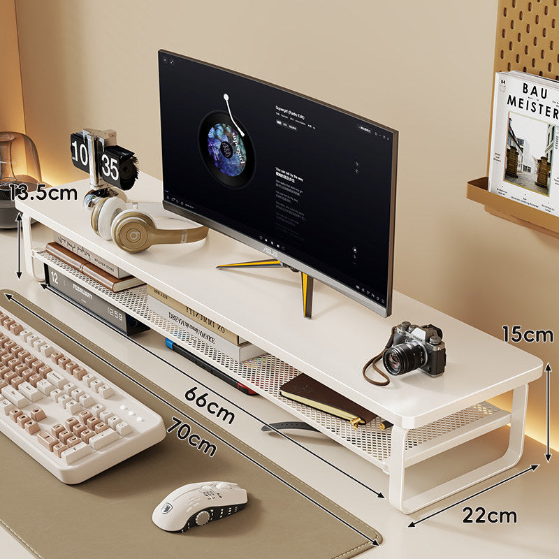 Slim Floating Desktop Monitor Riser with Ventilated Under-Shelf and Rounded Metal Frame