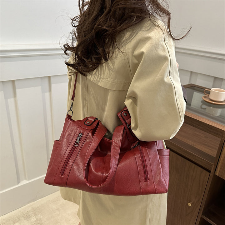 Functional Leather Shoulder Bag
