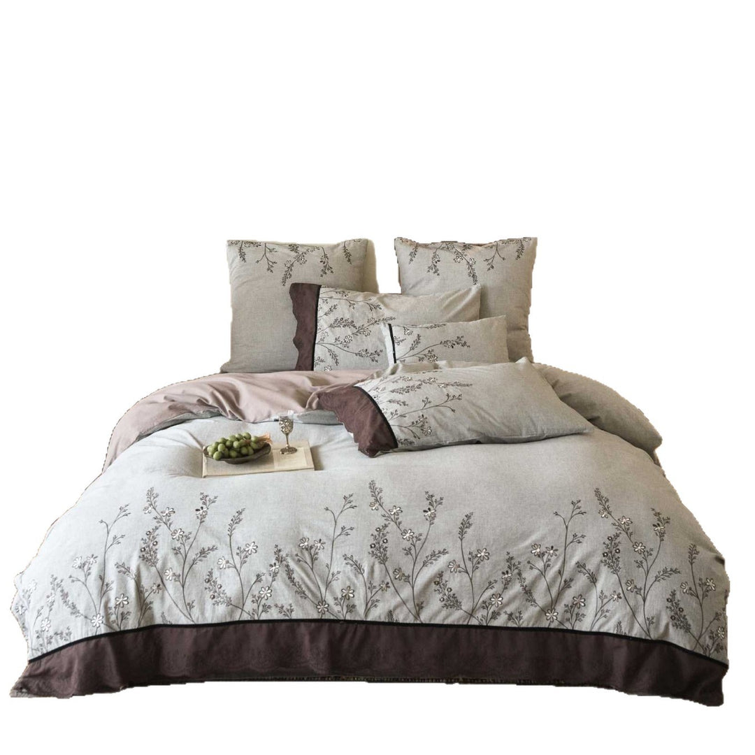 Bedding set cotton-linen with embroidered wildflower motif