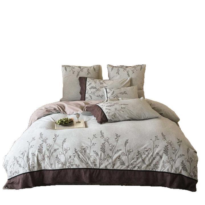 Bedding set cotton-linen with embroidered wildflower motif