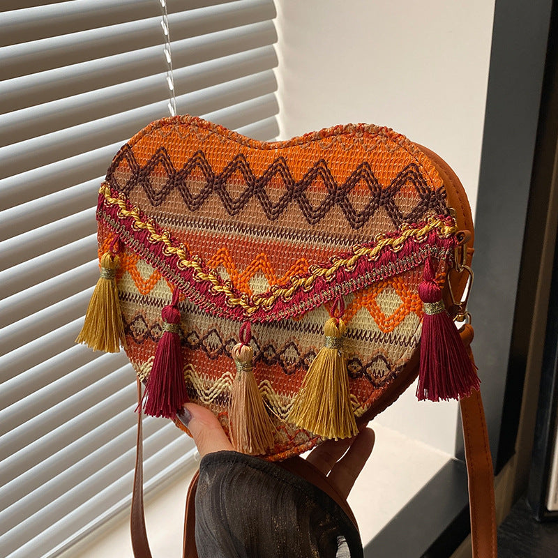 Bohemian Heart-Shaped Crossbody Bag