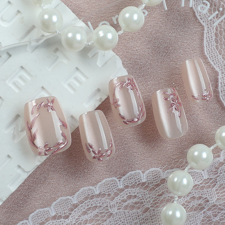 Elegant Floral-Decorated Press-On Nail Set