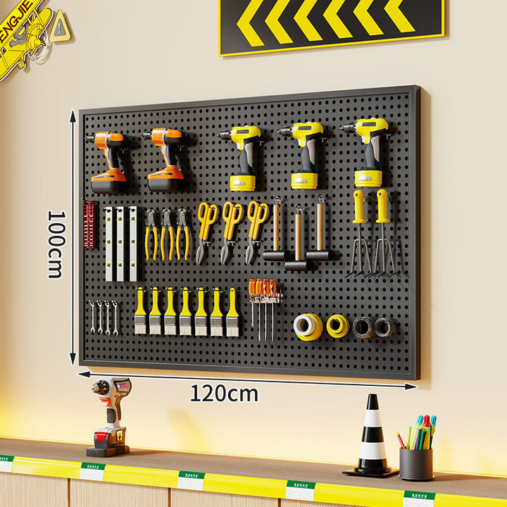 Wall-Mounted Perforated Metal Tool Pegboard Organizer with Magnetic Strip and Multi Hooks