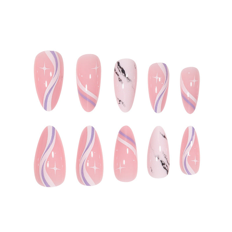 Artistic Press-On Nail Set with Abstract Marble and Gradient Designs Kalsten