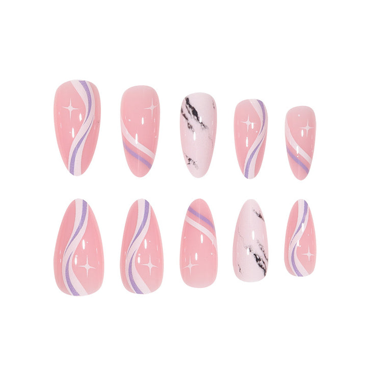 Artistic Press-On Nail Set with Abstract Marble and Gradient Designs Kalsten