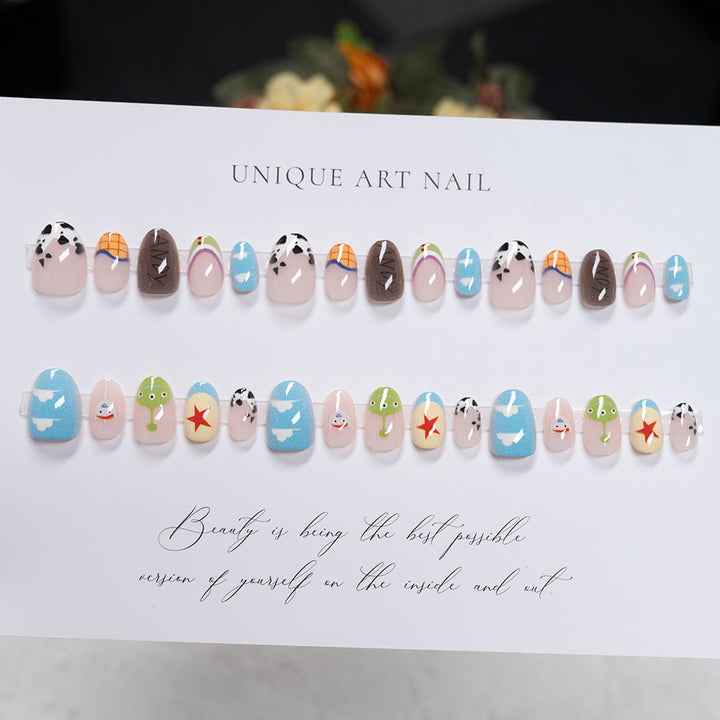 Themed Press-On Nail Art Set featuring Cartoon Character Designs