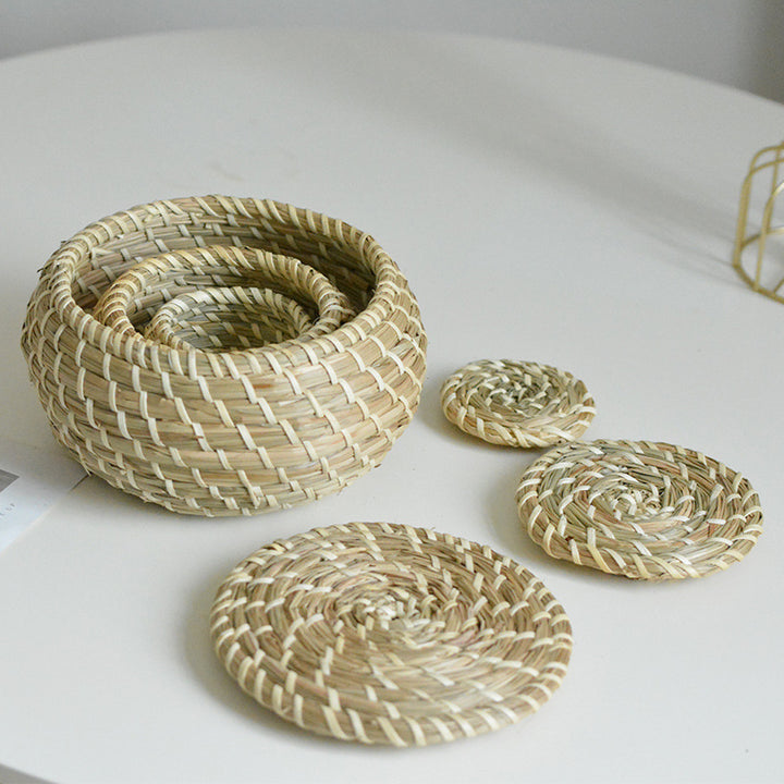 Handcrafted storage basket set made of natural rattan Kalsten
