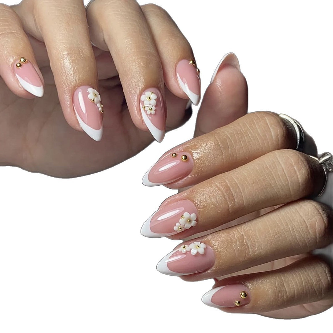 Artificial nail set with elegant floral accents and glitter Kalsten