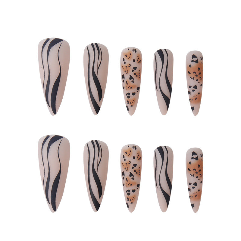 Artistic Stiletto Press-On Nail Set with Animal Print Kalsten